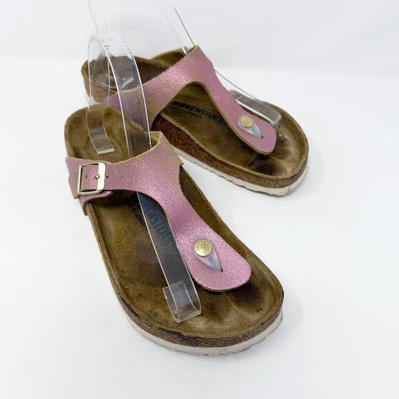 Birkenstock Metallic Pink Leather Gizeh Sandals Women's Size 38 Made in Germany - Picture 1 of 9